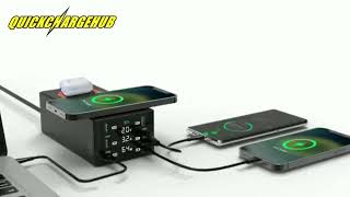 150W 2C4A GaN PD Fast Charger with 2 Wireless Charging ports and digital screen [upl. by Sheepshanks]