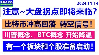 美股老司机：大盘拐点即将来临？走！比特币未能突破九万五，拐头向下多人爆仓！川普概念、特斯拉、BTC概念何去何从？TSLA DJT COIN MARA MSTR TNA SHOP UPST 11月14日 [upl. by Liliane]