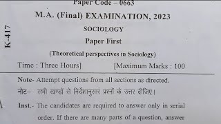 MA FINAL SOCIOLOGY PAPER  THEORETICAL PERSPECTIVES OF SOCIOLOGY 2023 [upl. by Amiaj]