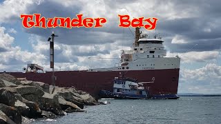 Thunder Bay Tugboats Tow Lake Ship Frontenac from Harbour [upl. by Tomkin858]