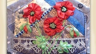 how to make silk ribbon embroidery field poppy flowers [upl. by Conlon]