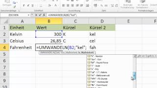 Excel  UMWANDELN von Temperaturen  Grad zu Fahrenheit und Kelvin [upl. by Gussy390]