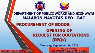 Procurement Livestream for DPWH MalabonNavotas DEO on September 26 2024 [upl. by Ahasuerus]