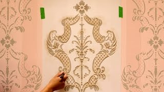 How to Stencil Tutorial Paint an Accent Wall with Ombre Stripes amp Damask Wall Stencils [upl. by Fita]