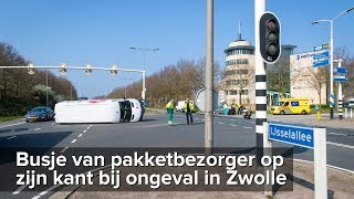 Busje pakketbezorger op zijn kant bij ongeval IJsselallee Zwolle  ©StefanVerkerknl [upl. by Strauss]