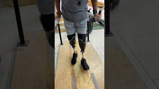 Bilateral amputee rehab bilateralamputee legprosthesis artificialleg amputados shorts [upl. by Janka559]