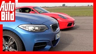 BMW M240i vs Porsche 718 Cayman 2016  Dragrace 718 Cayman vs M240i  VergleichTestSportscars [upl. by Simonne]