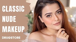 DEWY SKIN NUDE MAKEUP WITH DRUGSTORE PRODUCTS  NATURAL GLAM [upl. by Aerahs]