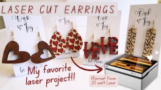 Cut And Engrave Wood Earrings with Wecreat Vision 20 Watt Laser  Laser Cutting for Beginners [upl. by Waite]