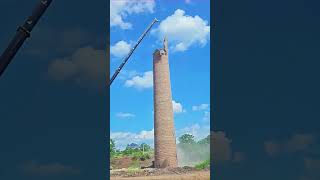 Crane dismantling process of brick chimney Good tools and machinery can increase work efficiency [upl. by Ramin]