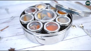 12 in 1 Stainless Steel Spice Box Masala Dabba Containers with Individual See Through Lids [upl. by Einaj37]