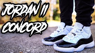 2018 JORDAN 11 CONCORD REVIEW AND ON FOOT IN 4K [upl. by Ahsiekyt868]