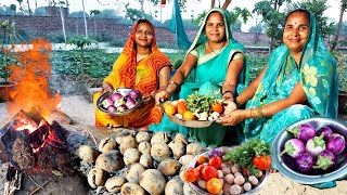 🙏उषा जी और बड़ी दीदी के साथ मिलकर बनाया गांव का मशहूर बट्टी चोखा और हमें पुराने दिन याद आगये😋😊 [upl. by Jen936]