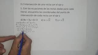 32 Intersección de una recta con el eje y numeral 1 literales d e f [upl. by Eidorb]