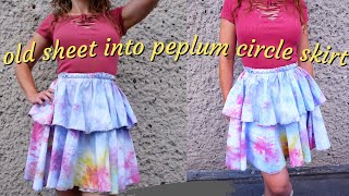 diy how to turn old bed sheet into peplum circle skirt  layered skirt  refashion [upl. by Uokes116]