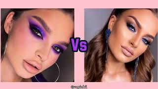 purple💜vs Dark blue🫐dress nail shoes earrings top tshirt makeup hair necklaces watch boots challenge [upl. by Bjorn]