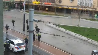 Police rush to scene as hostage situation unfolds in Amsterdam Apple Store  AFP [upl. by Nannek737]