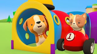 Helper Cars play on a playground Learn colors with racing cars for kids Car cartoons for toddlers [upl. by Assiral750]