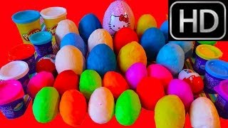 30 Play Doh Surprise Eggs unboxing Maxi Hello Kitty egg Mickey Mouse Peppa Pig Disney Cars [upl. by Eelarak785]