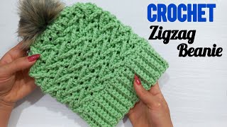 how to crochet zigzag beanie hat😍beautiful and unique only 2 rounds [upl. by Yauqaj144]