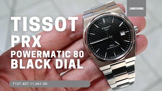 UNBOXING TISSOT PRX POWERMATIC 80 BLACK DIAL T1374071105100 [upl. by Navets]