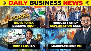 Business News forex reserve drop Hinduja family exploitation case Pine Labs IPOManufacturing PMI [upl. by Abbottson]