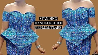 How to cut STANDING HANDKERCHIEF PEPLUMFLARE  Designer standing peplumflare pattern [upl. by Norud]