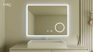 EMKE LED Bathroom Mirror Illuminated Wall Bluetooth Mirror Demister Shaver Socket 3X Magnifying [upl. by Ahsilat]