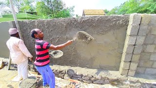 Plastering TechniquesHollow Blocks Compound Wall Inside PlasteringWith Sand and Cement mixing [upl. by Welcher855]