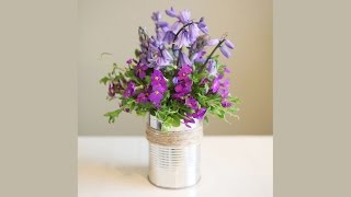 Making a flower arrangement using a tin can Bluebell Centerpiece [upl. by Harbard976]