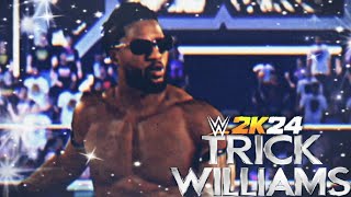 TRICK WILLIAMS WWE 2K24 CUSTOM TITANTRON W LOCKED IN THEME SONG CROWD CHANT [upl. by Nae894]