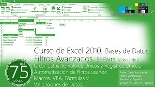 Filtros Avanzados en Excel 2010 5ª Parte Vídeo 2 de 2 David Asurmendi [upl. by Nonnahs]