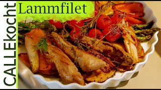 Lammfilet aus der Grillpfanne  Rosa gebraten  Rezept [upl. by Afesoj]