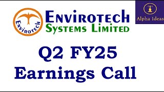 Envirotech Systems H1 FY25 Earnings Call Envirotech Systems Ltd Q2 Concall [upl. by Hultin]