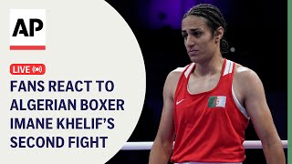 LIVE Fans react to Algerian boxer Imane Khelifs fight at the Paris Olympics [upl. by Justino]