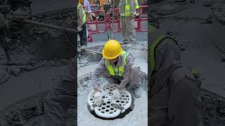 Road plastic manhole cover installation process [upl. by Eninotna]