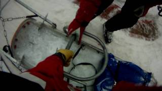 Loading a ski patrol toboggan on the chair lift helmet camera [upl. by Limak]