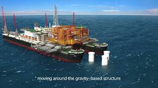 Pioneering Spirit installing topsides on a GBS animation [upl. by Aihcats]