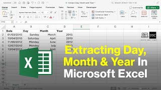 How To Extract Day Month amp Year From A Date In Excel excel [upl. by Enelyam505]