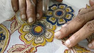 Kalamkari designs cut out from fabric and attached to a Kerala Saree [upl. by Asiram]