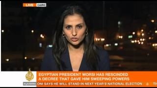 Sherine Tadros on Pres Morsi rescinding of constitution declaration [upl. by Sebastiano721]