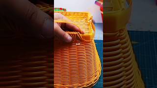 Traditional folk Plastic golden basket rcs91plasticbasket crochet plasticstorage [upl. by Ardnohs]