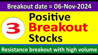 Top 3 Positive breakout stocks  Resistance breakout stocks  Consolidation box breakout stocks [upl. by Renner]