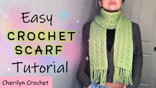 How to Crochet Scarf with FringeTassel Beginner Crochet Tutorial [upl. by Kobi]