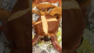 Burger with Bacon amp Blue Cheese on a Pretzel Bun food shortvideo shorts foryou fyp viralvideo [upl. by Nellie]