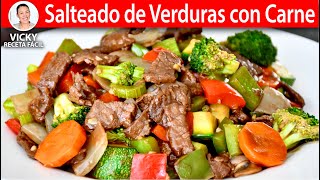 SALTEADO DE VERDURAS CON CARNE  Vicky Receta Facil [upl. by Kcajyllib]