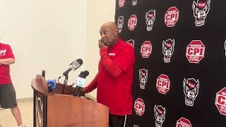 NC State WR coach Joker Phillips breaks down his position groups fall camp performance [upl. by Meehyrb]