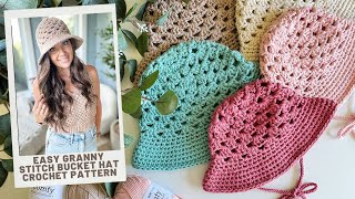 Granny Stitch Bucket Hat Pattern Crochet Pattern  Easy Summer Crochet Hat [upl. by Merkley325]