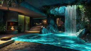 5Star Resort 🎧 Poolside Ambience with Crackling Fire Waterfall Sounds for Deep Healing Relaxation [upl. by Lancaster]