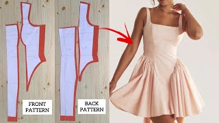 How to Cut and Sew this Stylish Dress with side gathers  Part one PATTERN DRAFTING amp CUTTING [upl. by Ellevehc]